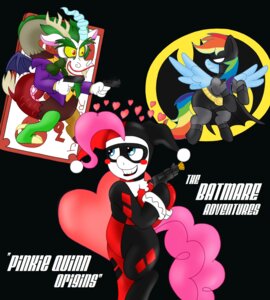 Rating: Safe Score: 0 Tags: 2013 antlers bat_symbol batman batman_(series) blackbewhite2k7 blue_body blue_eyes blue_feathers blue_fur chimera clothing cosplay crossover dc_comics discord_(mlp) draconequus e621 earth_pony equid equine fangs feathered_wings feathers female feral fool's_hat friendship_is_magic fur grin group gun hair harley_quinn hasbro hat headgear headwear heart_symbol hi_res horn horse male mammal membrane_(anatomy) membranous_wings multicolored_hair my_little_pony mythological_creature mythological_equine mythology parody pegasus pink_hair pinkie_pie_(mlp) pony rainbow_dash_(mlp) rainbow_hair ranged_weapon red_eyes smile tail tail_tuft teeth tuft weapon wings User: bunchy7s