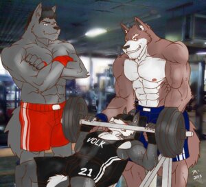 Rating: Safe Score: 0 Tags: 2013 abs anthro athletic biceps big_muscles black_hair black_nose blue_eyes blush bottomwear brown_body brown_fur bulge canid canine canis claws clothed clothing crossed_arms e621 exercise eyes_closed fangs fur furvus_wolf gloves grey_body grey_fur grin group gym hair handwear hentist hideo_katashi holding_object male mammal muscular muscular_male nipples pecs pose shirt short shorts smile tank_top teeth topless topwear training vein volk_kelvin_tan weightlifting weights white_body white_fur wolf workout yellow_eyes User: bunchy7s