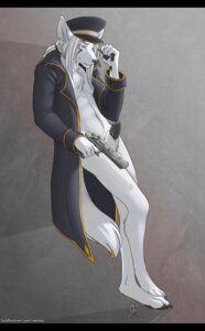 Rating: Explicit Score: 0 Tags: animal_genitalia anthro aryte biped black_bars blue_eyes canid canine canis clothing desert_eagle digital_media_(artwork) e621 fur genitals gun hair handgun hat headgear headwear holding_gun holding_object holding_ranged_weapon holding_weapon letterbox long_coat long_hair male mammal military_cap military_uniform penis penis_tip pistol ranged_weapon satsukii sheath smile solo standing tail uniform weapon white_body white_fur white_hair wolf User: bunchy7s
