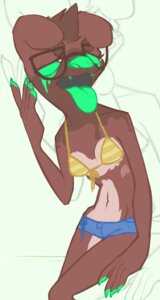 Rating: Safe Score: 0 Tags: anthro canid canine canis clothing domestic_dog e621 eyewear female glasses mammal millenia_(octonnibal) octonnibal solo swimwear two-piece_swimsuit User: bunchy7s