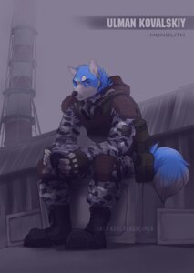 Rating: Safe Score: 0 Tags: anthro armor backpack black_nose blue_body blue_eyes blue_fur blue_tail boots camo canid canine canis chernobyl clothing domestic_dog e621 fog footwear frown fur gas_mask headgear helmet husky industrial_architecture kevlar koul looking_at_viewer male mammal mask monolith_(faction) nordic_sled_dog nuclear_power_plant s.t.a.l.k.e.r. shoes solo spitz tail topwear vest white_body white_fur User: bunchy7s