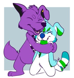 Rating: Safe Score: 0 Tags: 3_toes 4_fingers ambiguous_gender anthro bangs biped blue_background blue_body blue_fur body_hair canid canine canis chest_hair domestic_dog duo e621 ear_piercing eyebrows eyes_closed feet fingers fur green_body green_fur happy hug mammal mohawk murcat piercing purple_body purple_fur simple_background stripes toes warm white_background User: bunchy7s