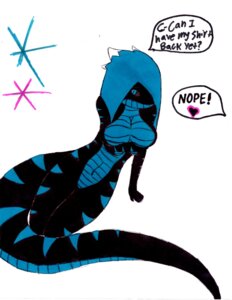 Rating: Questionable Score: 0 Tags: absurd_res anthro big_breasts black_body black_scales blue_body blue_scales breasts e621 female hair heart_symbol hi_res holding_breast scales solo spiky_hair tail thick_tail ventral_scales vexelpython User: bunchy7s