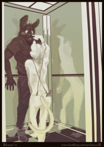 Rating: Questionable Score: 0 Tags: 2011 anthro boop canid canine clothed clothing domestic_cat duo e621 elevator eye_contact felid feline felis grope kamui_(artist) looking_at_another male male/male mammal public reflection seductive shy tail topless User: bunchy7s