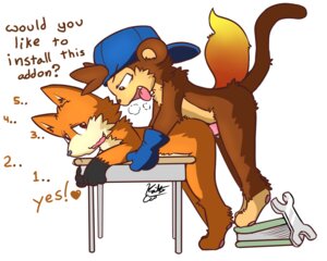 Rating: Explicit Score: 0 Tags: 5:4 anal anal_penetration anthro anthro_on_anthro bent_over breath browser canid canine clothing desk duo e621 english_text erection firefox fox from_behind_position furniture genitals greasemonkey haplorhine hat hat_only headgear headgear_only headwear headwear_only kaittycat kit_(mozilla_firefox) male male/male male_penetrated male_penetrating male_penetrating_male mammal monkey mostly_nude mozilla on_desk panting parody penetration penis primate sex side_view simple_background table tail text tools white_background wrench User: bunchy7s