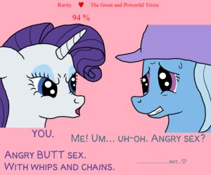 Rating: Questionable Score: 0 Tags: 6:5 anal angry angry_sex arrkhal bdsm blue_body blue_eyeshadow blue_fur duo e621 english_text equid equine eyeshadow female female/female friendship_is_magic fur hasbro heart_symbol horn love_calculator makeup mammal my_little_pony mythological_creature mythological_equine mythology rarity_(mlp) sex text trixie_(mlp) unicorn white_body white_fur User: bunchy7s