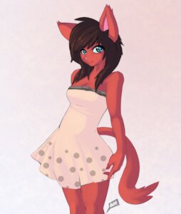 Rating: Safe Score: 0 Tags: anthro brown_hair clothing desa domestic_cat dress e621 felid feline felis female fur hair looking_at_viewer mammal orange_body orange_fur polka_dots solo tail User: bunchy7s