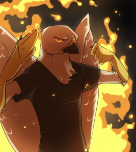 Rating: Safe Score: 0 Tags: accipitrid accipitriform anthro avian beak bird challenging claws clothing e621 eagle feathered_wings feathers fire frown male non-lo-so orange_eyes shirt solo topwear white_body white_feathers wings User: bunchy7s