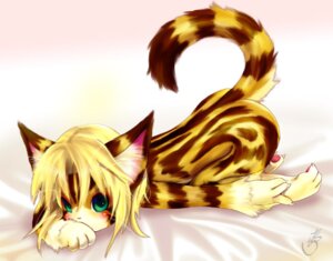 Rating: Safe Score: 0 Tags: 2007 ambiguous_gender anthro biped blonde_hair blush classic_tabby claws curled_tail domestic_cat e621 felid feline felis fur green_eyes hair inner_ear_fluff looking_at_viewer lying mammal nude raised_tail solo stripes tail tetetor-oort tuft whiskers User: bunchy7s