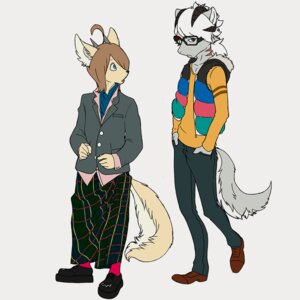 Rating: Safe Score: 0 Tags: 1:1 anthro bottomwear brown_hair canid canine canis chamelon clothed clothing duo e621 eyewear fennec_fox footwear fox fully_clothed glasses hair male mammal pants shoes tail true_fox wolf User: bunchy7s