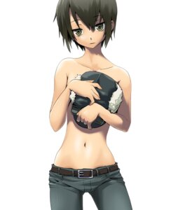 Rating: Questionable Score: 0 Tags: 1girls androgynous belt black_hair bottomwear breasts clothes clothing color covering_breasts female female_only flat_chest front_view fur_hat hat headgear holding holding_hat human jeans kino_(kino_no_tabi) kino_no_tabi navel nilitsu rule34 short_hair solo tomboy topless white_background yellow_eyes User: bunchy7s