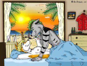 Rating: Questionable Score: 0 Tags: 2010 ace_stryker alcohol anthro artist_name beach bed bed_covers bedding beer beverage bracelet canid canine canis dated domestic_dog duo e621 facial_hair food furniture goatee husky inside jewelry love male male/male male_anthro mammal necklace nordic_sled_dog nude on_bed palm_tree plant ryan_sanderson sand sea seaside smile spitz sun surfboard surfer text tree under_covers vehicle water watercraft window wolf User: bunchy7s