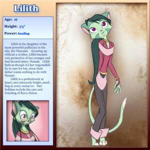 Rating: Safe Score: 0 Tags: 1:1 anthro blush bracelet clothed clothing david_lillie domestic_cat dreamkeepers e621 english_text eyewear felid feline felis female fur glasses green_body green_fur green_hair hair jewelry lilith_calah long_hair mammal model_sheet necklace official_art purple_eyes solo tail text User: bunchy7s