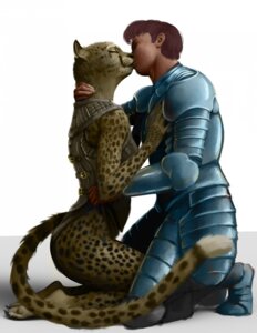 Rating: Safe Score: 0 Tags: anthro armor brown_hair bruce_(hattonslayden) buckle cheetah claws duo e621 eyes_closed felid feline female female_anthro female_on_human fur hair hattonslayden hi_res human human_on_anthro interspecies kissing kneeling kota_(hattonslayden) male male/female male_human male_on_anthro mammal spots toe_claws yellow_body yellow_fur User: bunchy7s
