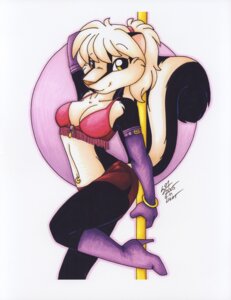 Rating: Safe Score: 0 Tags: 2005 absurd_res anthro boots bottomwear breasts cleavage clothed clothing dancing e621 female footwear gloves handwear hi_res high_heeled_boots high_heels looking_at_viewer mammal mephitid michele_light pole pole_dancing shoes signature skimpy skunk solo tail topwear traditional_media_(artwork) User: bunchy7s