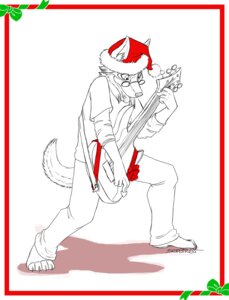 Rating: Safe Score: 0 Tags: anthro border bottomwear canid canine christmas claws clothed clothing conditional_dnp e621 electric_guitar eyewear furgonomics glasses guitar guitar_pick hat headgear headwear holidays male mammal musical_instrument pants playing_guitar playing_music plucked_string_instrument ribbons sefeiren shadow shirt simple_background solo straps string_instrument tail tongue topwear white_background white_border User: bunchy7s