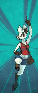 Rating: Safe Score: 0 Tags: 2009 abstract_background anthro bottomwear breasts clothing e621 female gesture hand_gesture hooves navel open_mouth raised_finger raised_index_finger red_eyes running shirt shorts shoulder_bag simple_background solo tank_top topwear ziibly User: bunchy7s