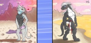 Rating: Questionable Score: 0 Tags: 2008 anthro beach bottomwear claws clothing countershading digitigrade dragon drayk_dagger duo e621 heart_symbol loincloth male muscular muscular_male mythological_creature mythological_scalie mythology nipples one-piece_swimsuit outside plantigrade razr scalie scar seaside setch_dreskar shurian swimwear tail tapering_tail User: bunchy7s