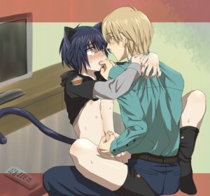 Rating: Explicit Score: 0 Tags: 2boys animal_ears blonde_hair bottomless cat_boy cat_ears catboy gay handjob male male_only multiple_boys multiple_males on_lap penis rule34 shirt_lift table tail yaoi yellow_eyes User: bunchy7s