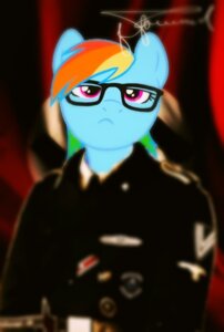 Rating: Safe Score: 0 Tags: 2013 anthro anthrofied blue_body blue_fur clothing e621 equid equine eyewear female friendship_is_magic fur glasses hair hasbro horse looking_at_viewer mammal military multicolored_hair my_little_pony nazi passiveusererwinwoz pony purple_eyes rainbow_dash_(mlp) rainbow_hair schutzstaffel solo uniform User: bunchy7s