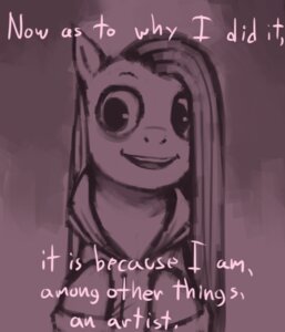 Rating: Questionable Score: 0 Tags: 2011 comic crookedtrees e621 earth_pony english_text equid equine female friendship_is_magic hasbro horse insane mammal my_little_pony pinkamena_(mlp) pinkie_pie_(mlp) pony solo text User: bunchy7s