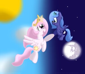 Rating: Safe Score: 0 Tags: crown cutie_mark duo e621 equid equine eye_contact feathered_wings feathers female feral flying friendship_is_magic hasbro headgear hi_res horn looking_at_another mammal moon my_little_pony mythological_creature mythological_equine mythology outside princess princess_celestia_(mlp) princess_luna_(mlp) royalty sibling_(lore) sister_(lore) sisters_(lore) sky star sun tail the_puffy_pony tiara winged_unicorn wings young young_feral User: bunchy7s