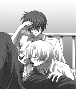 Rating: Explicit Score: 0 Tags: 2boys blonde_hair blush censored clannad closed_eyes clothing fellatio femboy gay heart kissing male male_only monochrome multiple_boys multiple_males necktie okazaki_tomoya oral penis penis_kiss rule34 school_uniform short_hair spread_legs sunohara_youhei sweatdrop tie yaoi User: bunchy7s