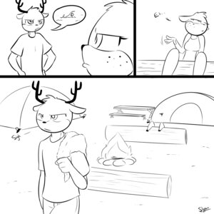 Rating: Safe Score: 0 Tags: 1:1 2013 annoyed anthro antlers asking asking_another bottomwear campfire camping campsite clothed clothing comic deer duo e621 female fire freckled_face freckles fully_clothed furniture horn leaving legs_in_air lidded_eyes log lying lying_on_ground male mammal monochrome on_back on_ground outside pants pictographics shirt sigh slypon sound_effects table tent text topwear walking_away wood User: bunchy7s