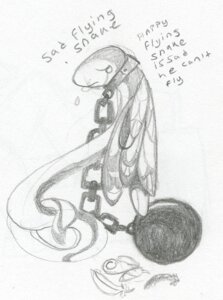 Rating: Safe Score: 0 Tags: 2010 ambiguous_gender ball_and_chain bodily_fluids e621 english_text feathered_scalie feathered_snake feathers feral flying frown fujy50 graphite_(artwork) greyscale monochrome nude reptile sad scalie serpentine side_view simple_background snake solo tears text traditional_media_(artwork) white_background wings User: bunchy7s