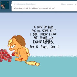 Rating: Safe Score: 0 Tags: 1:1 apple applejack_(mlp) ask_blog ask_jappleack asking blonde_hair clothing cowboy_hat cutie_mark dialogue e621 earth_pony english_text equid equine eyelashes featureless_feet featureless_hands feet female feral food freckles friendship_is_magic fruit green_eyes hair hasbro hat headgear headwear horse hotdiggedydemon long_hair looking_back mammal my_little_pony open_mouth plant pony ponytail profanity solo tail text toony tumblr user_message username User: bunchy7s