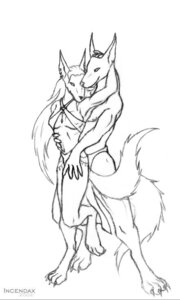 Rating: Questionable Score: 0 Tags: 2002 anthro breasts canid canine duo e621 female incendax male male/female mammal monochrome romantic romantic_couple simple_background tail white_background User: bunchy7s