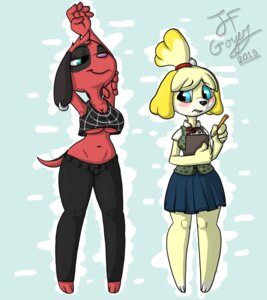 Rating: Safe Score: 0 Tags: animal_crossing anthro big_sister_villager blue_eyes blush breasts canid canine canis cherry_(animal_crossing) cleavage clothed clothing domestic_dog duo e621 female hi_res isabelle_(animal_crossing) mammal midriff navel nintendo randomfurguy shih_tzu stretching toy_dog under_boob User: bunchy7s