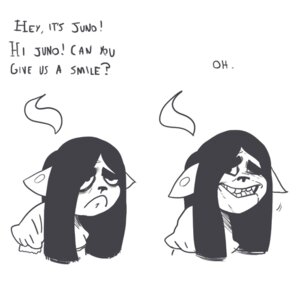 Rating: Safe Score: 0 Tags: black_and_white e621 english_text felid female hair juno_(nanodarkk) low_res mammal monochrome nanodarkk sad smile solo text User: bunchy7s