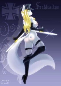 Rating: Questionable Score: 0 Tags: anthro armwear biped blonde_hair boots breasts canid canine clothing e621 elbow_gloves female fishnet_clothing footwear fox fur gloves green_eyes hair handwear hat headgear headwear high_heeled_boots high_heels jessica_elwood_(character) knee_boots knee_highs legwear long_hair mammal matypup military nazi nipples peaked_cap shoes side_boob solo stockings tail tattoo thigh_highs weapon white_body white_fur User: bunchy7s Rating: Questionable Score: 0 Tags: anthro armwear biped blonde_hair boots breasts canid canine clothing e621 elbow_gloves female fishnet_clothing footwear fox fur gloves green_eyes hair handwear hat headgear headwear high_heeled_boots high_heels jessica_elwood_(character) knee_boots knee_highs legwear long_hair mammal matypup military nazi nipples peaked_cap shoes side_boob solo stockings tail tattoo thigh_highs weapon white_body white_fur User: bunchy7s
