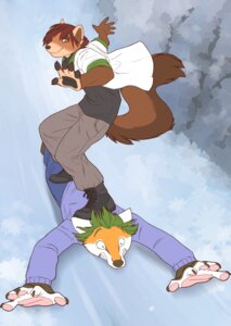 Rating: Safe Score: 0 Tags: anthro canid canine digital_media_(artwork) duo e621 fox gulonine hi_res iskra konrad_zengel male mammal marten mustelid musteline outside snow tail User: bunchy7s