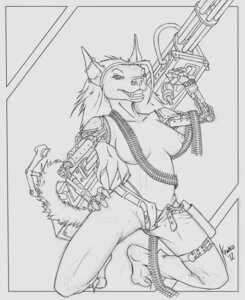 Rating: Questionable Score: 0 Tags: 2012 accessory ammunition anthro bandolier barbell_piercing black_and_white breasts canid canine cannon clothed clothing cybernetics cyborg e621 ear_piercing ear_ring facial_piercing female gatling_gun gun headband holding_gun holding_object holding_ranged_weapon holding_weapon industrial industrial_piercing krinkels machine machine_gun mammal minigun monochrome nose_piercing nose_ring piercing ranged_weapon ring_piercing skimpy solo tail teasing weapon User: bunchy7s