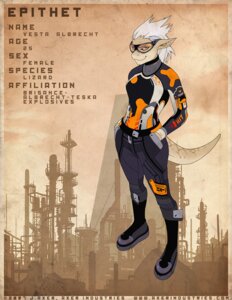 Rating: Safe Score: 0 Tags: 2007 anthro e621 english_text epithet eyewear female goggles hair j_axer lizard reptile scalie short_hair solo tail text white_hair User: bunchy7s