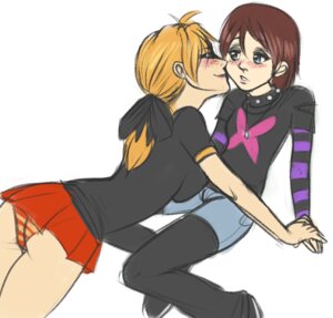 Rating: Questionable Score: 0 Tags: birch_small black_leggings blue_eyes blush brown_hair denim_shorts female green_eyes hair_ribbon hand_on_hand long_sleeves miniskirt my_life_me orange_hair ponytail red_panties rule34 sandra_le_blanc short_hair short_sleeves spiked_collar upskirt white_background yuri User: bunchy7s