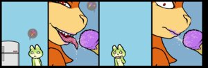 Rating: Questionable Score: 0 Tags: ambiguous_gender anthro bandai_namco blood bodily_fluids darkdoomer dessert digimon digimon_(species) duo e621 fainting food hi_res ice_cream patachu patamon red_eyes what User: bunchy7s