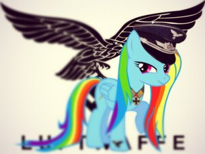 Rating: Safe Score: 0 Tags: 4:3 army blue_body blue_feathers blue_fur clothing e621 equid equine feathered_wings feathers female feral friendship_is_magic fur hair hasbro hat headgear headwear looking_at_viewer mammal military multicolored_hair multicolored_tail my_little_pony mythological_creature mythological_equine mythology nazi passiveusererwinwoz pegasus rainbow_dash_(mlp) rainbow_hair rainbow_tail solo tail uniform wings User: bunchy7s