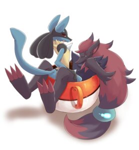 Rating: Safe Score: 0 Tags: ambiguous_gender anthro anthro_on_anthro black_body black_fur blue_body blue_fur canid canine claws container cup duo e621 fur generation_4_pokemon generation_5_pokemon green_eyes hi_res if_it_fits_i_sits_(meme) in_container in_cup looking_at_viewer looking_back lucario lying mammal meme mug nintendo nude open_mouth pokeball pokeball_cup pokeball_mug pokemon pokemon_(species) r0ckya red_eyes simple_background sitting standard_pokeball tail yellow_body yellow_fur zoroark User: bunchy7s