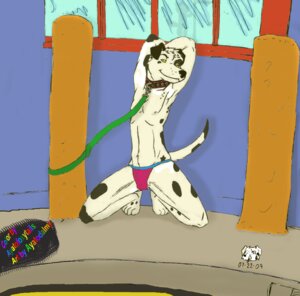 Rating: Questionable Score: 0 Tags: 4_toes anthro barefoot bdsm biped black_body black_fur canid canine canis clothed clothing collar dalmatian domestic_dog e621 feet front_view fur hands_behind_head kawolfsdream kneeling leash looking_at_viewer male mammal nipples petplay pose roleplay skimpy smile solo tail thong toes topless underwear white_body white_fur yellow_eyes User: bunchy7s