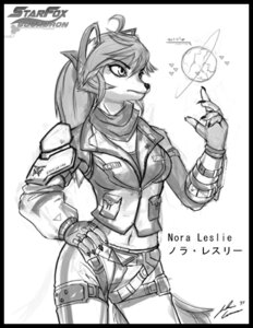 Rating: Safe Score: 0 Tags: anthro black_border border canid canine clothing costume e621 female greyscale jecbrush low_res mammal monochrome nintendo nora_leslie nora_vulpes_leslie simple_background sketch solo star_fox white_background User: bunchy7s