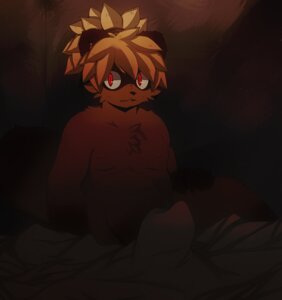 Rating: Questionable Score: 0 Tags: anthro bed brown_theme canid canine chest_tuft dark_theme dosanco15 e621 fur furniture looking_at_viewer male mammal nude on_bed parma15 raccoon_dog red_eyes solo tanuki tuft under_covers User: bunchy7s