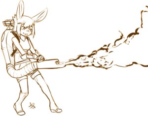 Rating: Safe Score: 0 Tags: 2013 anthro aogami chimangetsu conny_(chimangetsu) e621 female fire flamethrower lagomorph leporid mammal monochrome rabbit ranged_weapon smile solo weapon User: bunchy7s