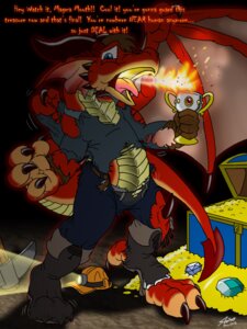 Rating: Safe Score: 0 Tags: 2012 3:4 anthro armor belt biped boots bottomwear catmonkshiro cave claws clothed clothing coin container cup curse dragon e621 emerald_(gem) english_text fire footwear gem gloves goblet gold_(metal) gold_coin growth handwear hareweald headgear helmet horn male membrane_(anatomy) membranous_wings mining_helmet mythological_creature mythological_scalie mythology open_mouth pants permanent permanent_transformation pickaxe pink_tongue ruby_(gem) sapphire_(gem) scalie shirt shocked shoes signature silver_(metal) solo standing tail tail_growth tail_growth_in_pants text tongue topwear torn_clothing transformation transformation_by_stealing treasure treasure_chest treasure_hoard underwear wings User: bunchy7s