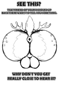 Rating: Explicit Score: 0 Tags: antlers anus backsack balls black_and_white butt butt_shot deer e621 english_text genitals gloomthebat horn humor joke line_art male mammal monochrome simple_background solo text white_background User: bunchy7s