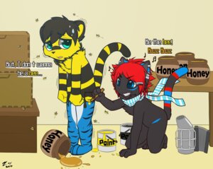 Rating: Safe Score: 0 Tags: 2014 anthro arthropod bee bluerockcandy domestic_cat duo e621 english_text felid feline felis food fur hi_res honey_(food) hymenopteran insect male mammal paint pantherine reizo scarf striped_body striped_fur stripes text tiger yuniwolfsky User: bunchy7s