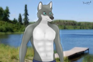 Rating: Safe Score: 0 Tags: abs anthro blue_eyes canid canine canis clothed clothing domestic_dog e621 fur grey_body grey_fur hazdak husky lake male mammal nordic_sled_dog outside solo spitz summer topless walking wolf User: bunchy7s