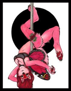 Rating: Questionable Score: 0 Tags: 2011 anthro arthropod black_border border butterfly canid canine canis circle collar dancing e621 female fur hair hybrid insect insect_wings lepidopteran lepidopteran_wings luthien_nightwolf mammal maraschino money pink_body pink_fur pole pole_dancing red_hair simple_background solo stripper stripper_pole tail traditional_media_(artwork) upside_down white_background wings wolf User: bunchy7s